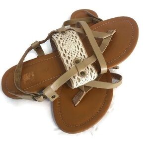 alter'd state womens crochet ivory and tan sandals sz 39 /8